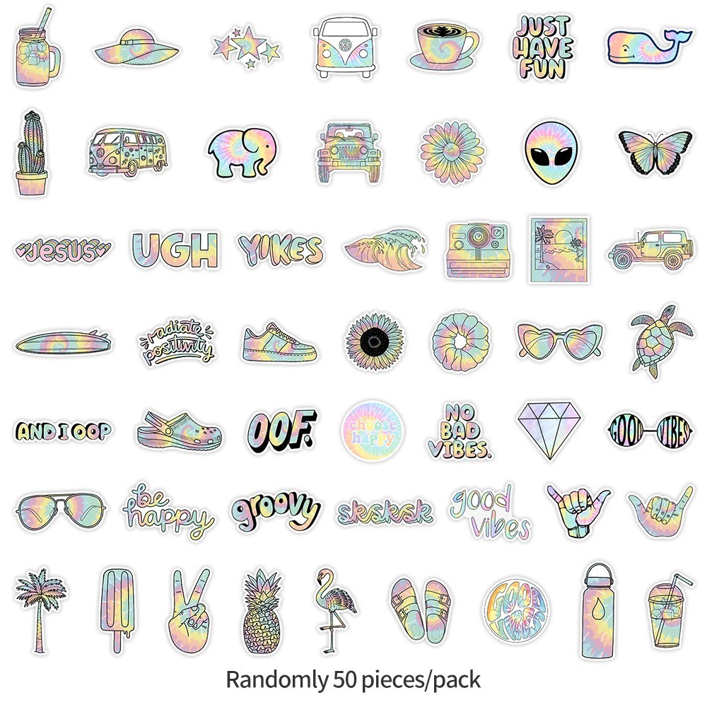 50 pcs Waterproof Vinyl Stickers Iridescent Style Luggage Phone Laptop Fridge