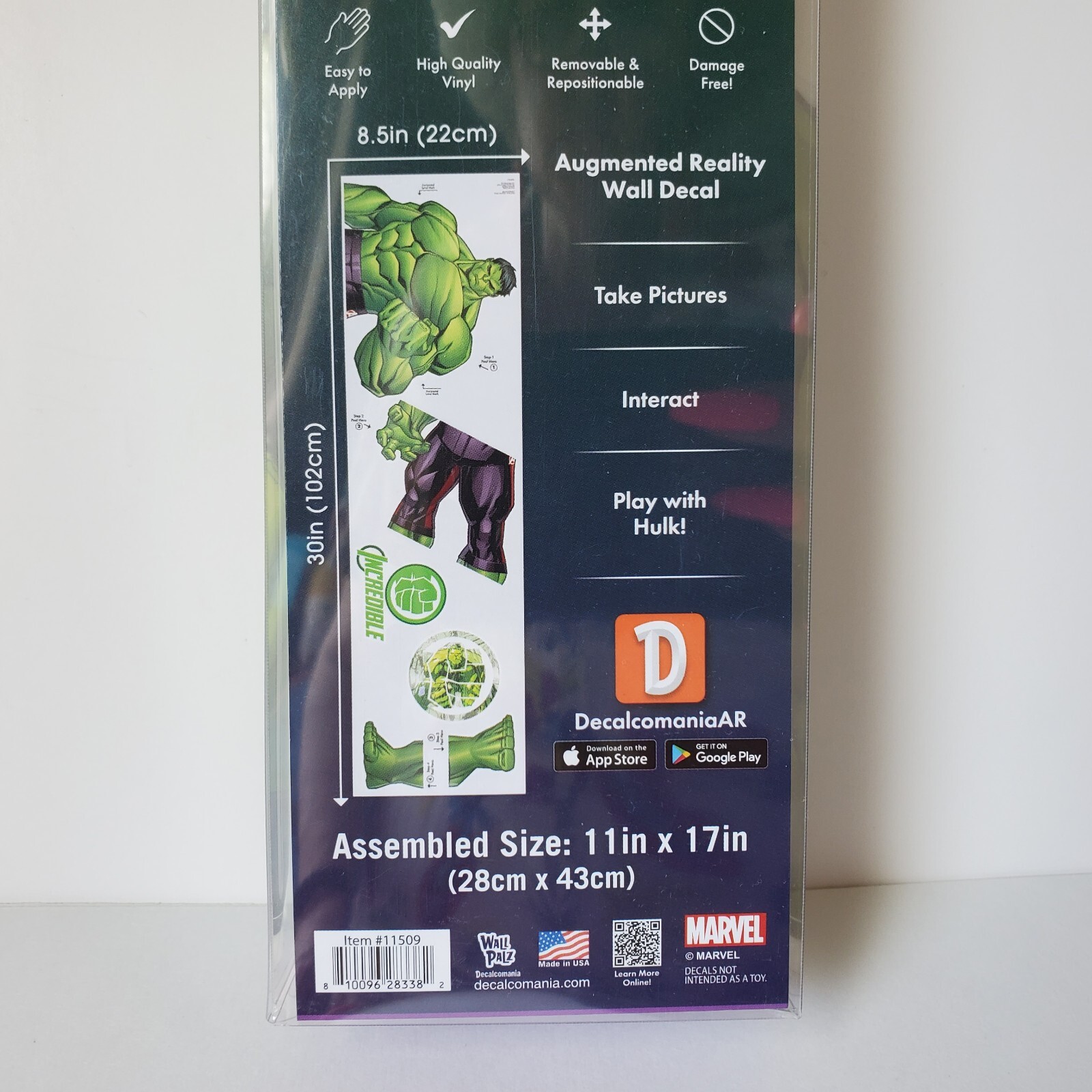 Marvel The Incredible Hulk Wall Decal 11×17” Augmented Reality Action Reusable