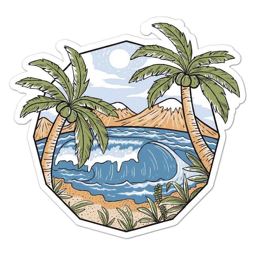 Palm Trees Beach Surf, Vinyl Decal Sticker, Indoor Outdoor, 3 Sizes, #8044