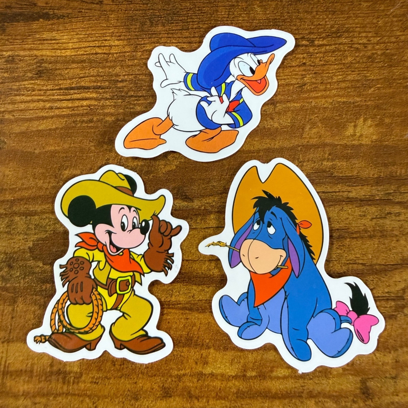 3 Stickers Disney Mickey Donald Eeyore Country Western Vinyl Decal Laptop Phone