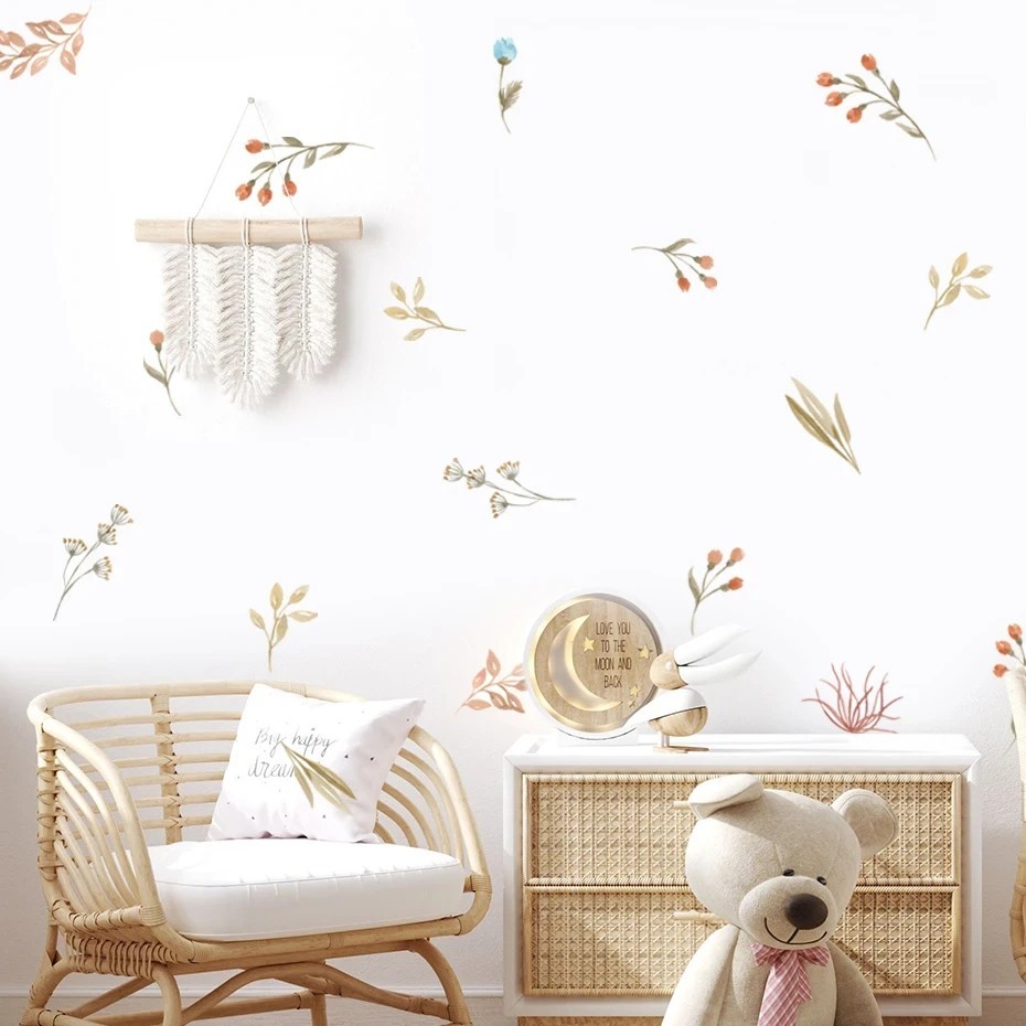 Boho Watercolor Flower Wall Stickers Removable Decals Bedroom Back to School
