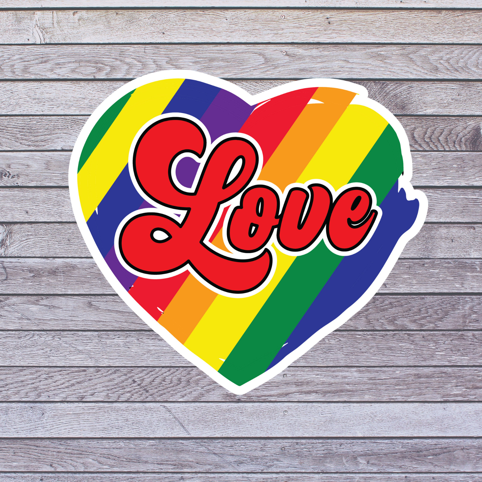 Pride sticker vinyl decal love rainbow heart bold typography