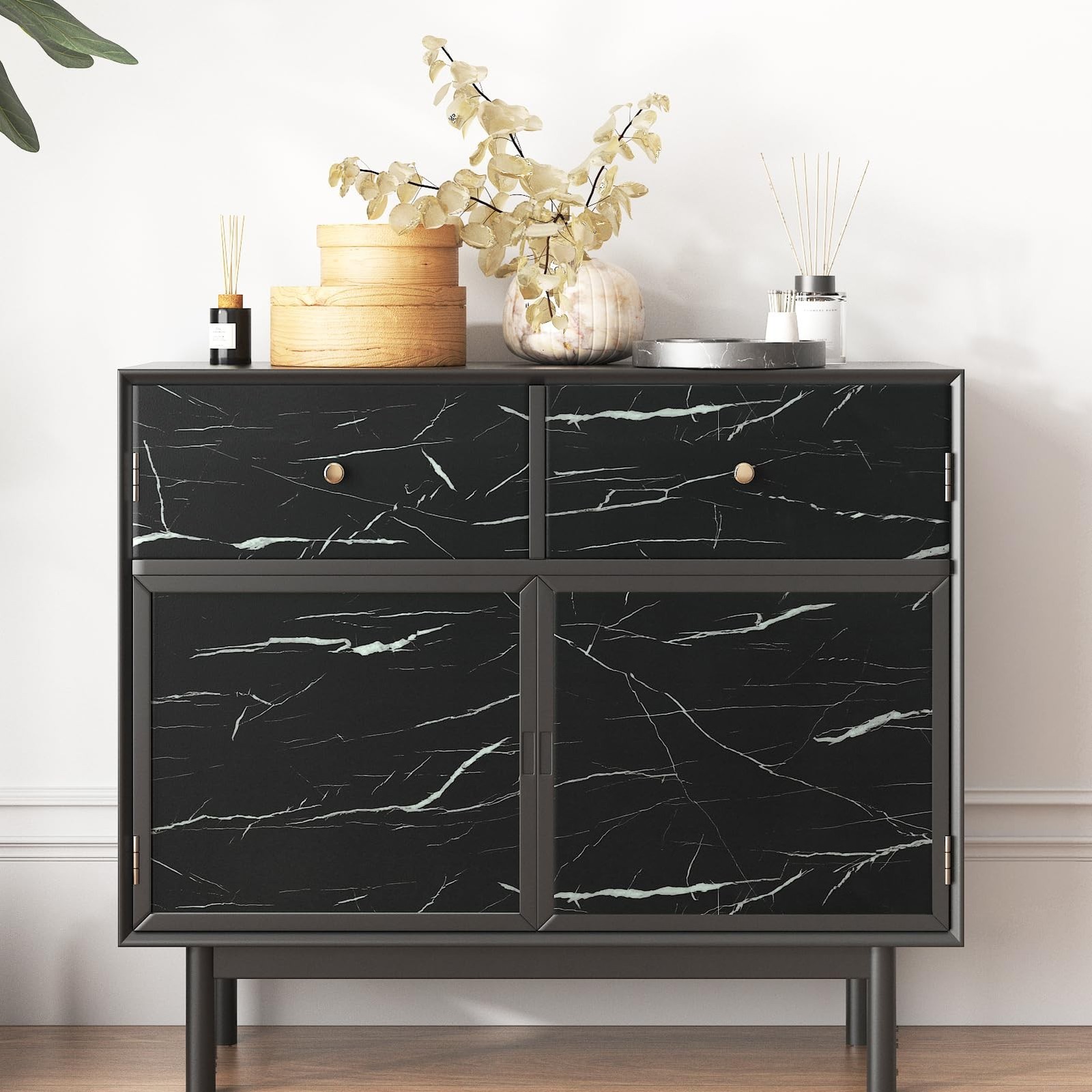 Wallercity Thick Matte Black Marble Contact Paper Granite Peel and Stick Wall…