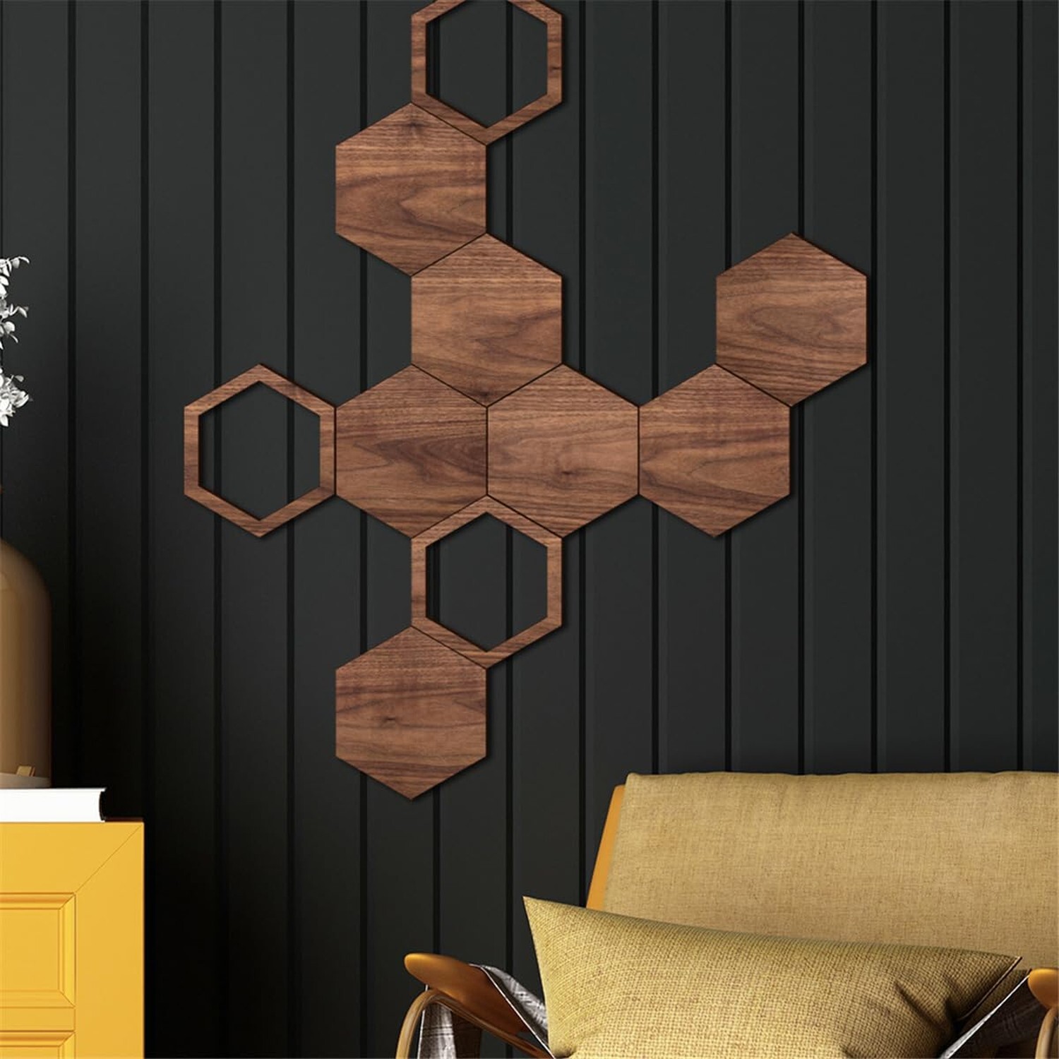 Wooden Hexagon Wall Stickers, 10 PCS Removable Hexagonal Wall Stickers DIY Ar…