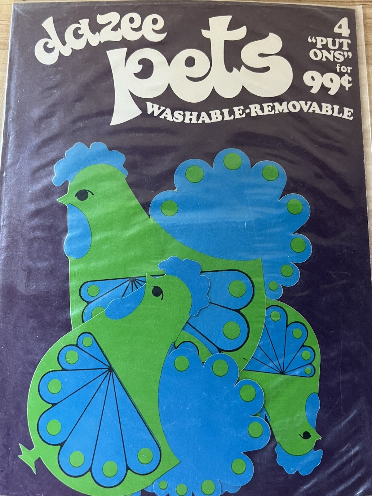 Vintage NOS 1968 Dazee Pets Put Ons Blue and Green Chickens