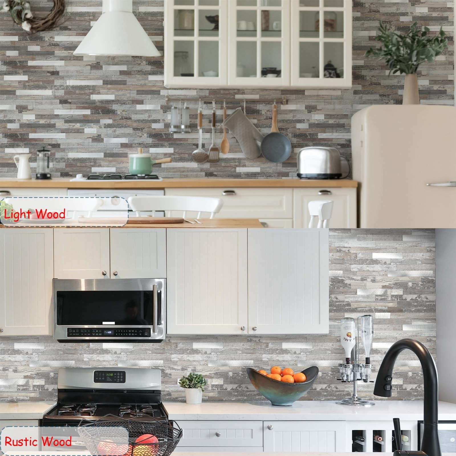 Yipscazo 20 – Sheet Peel and Stick Wood Metal Tile Backsplash, Stick on Tiles…