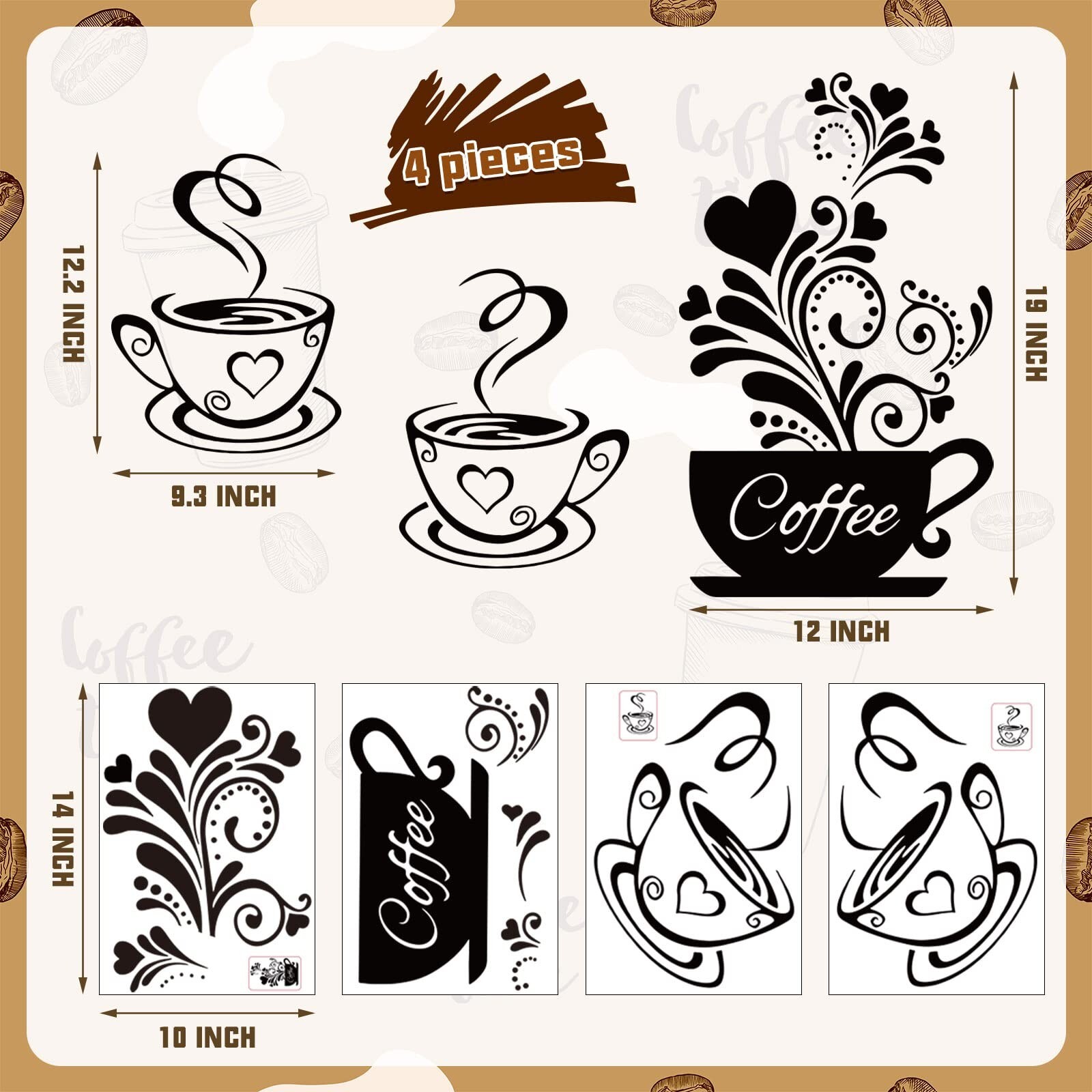 Kitchen Wall Decor Sticker Coffee Tea Cup Flower Wall Art Decor Sticker Black…