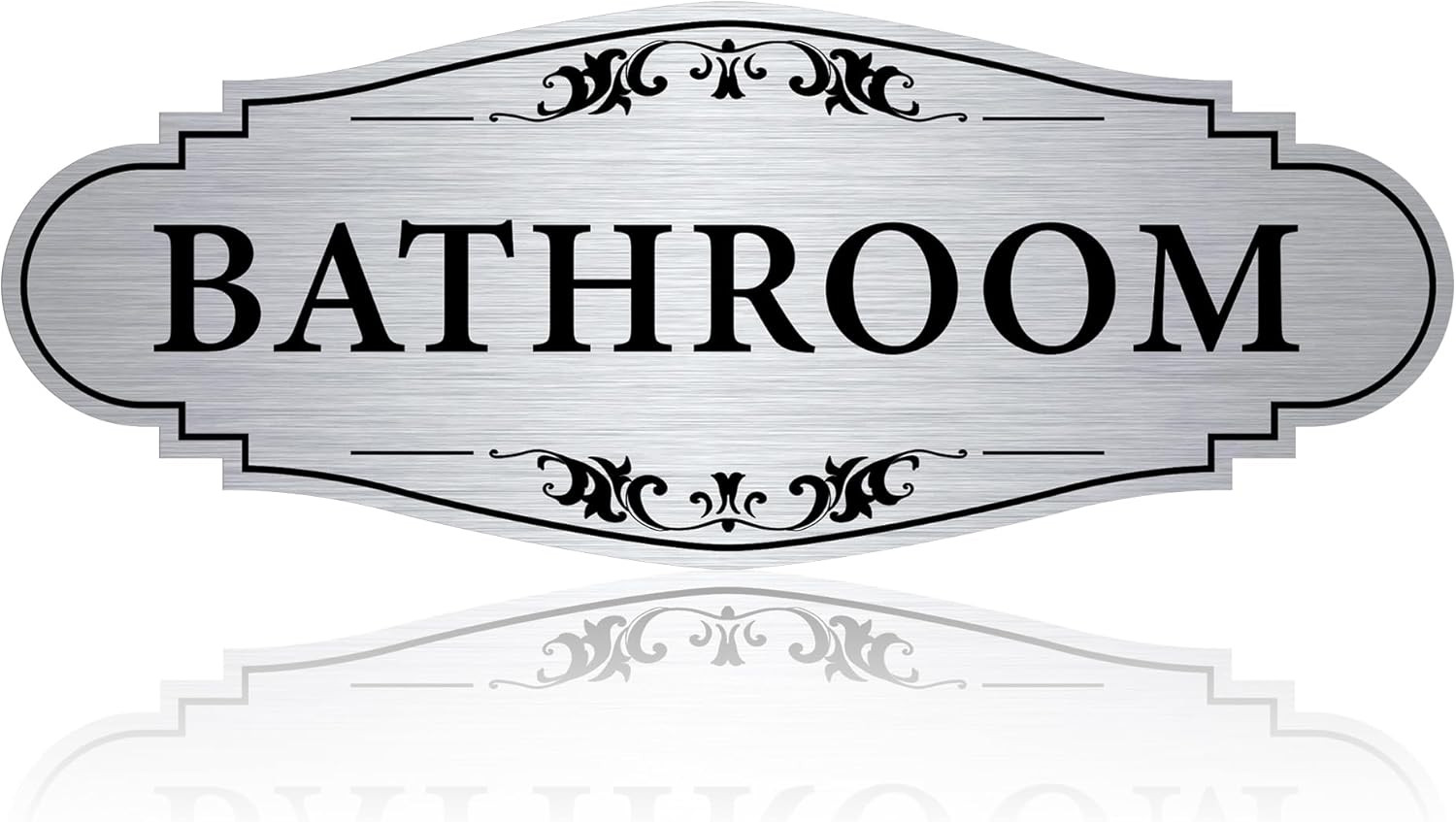 Bathroom Sign Sticker for Business and Home，Self-Adhesive Brushed Silver Cute Ba