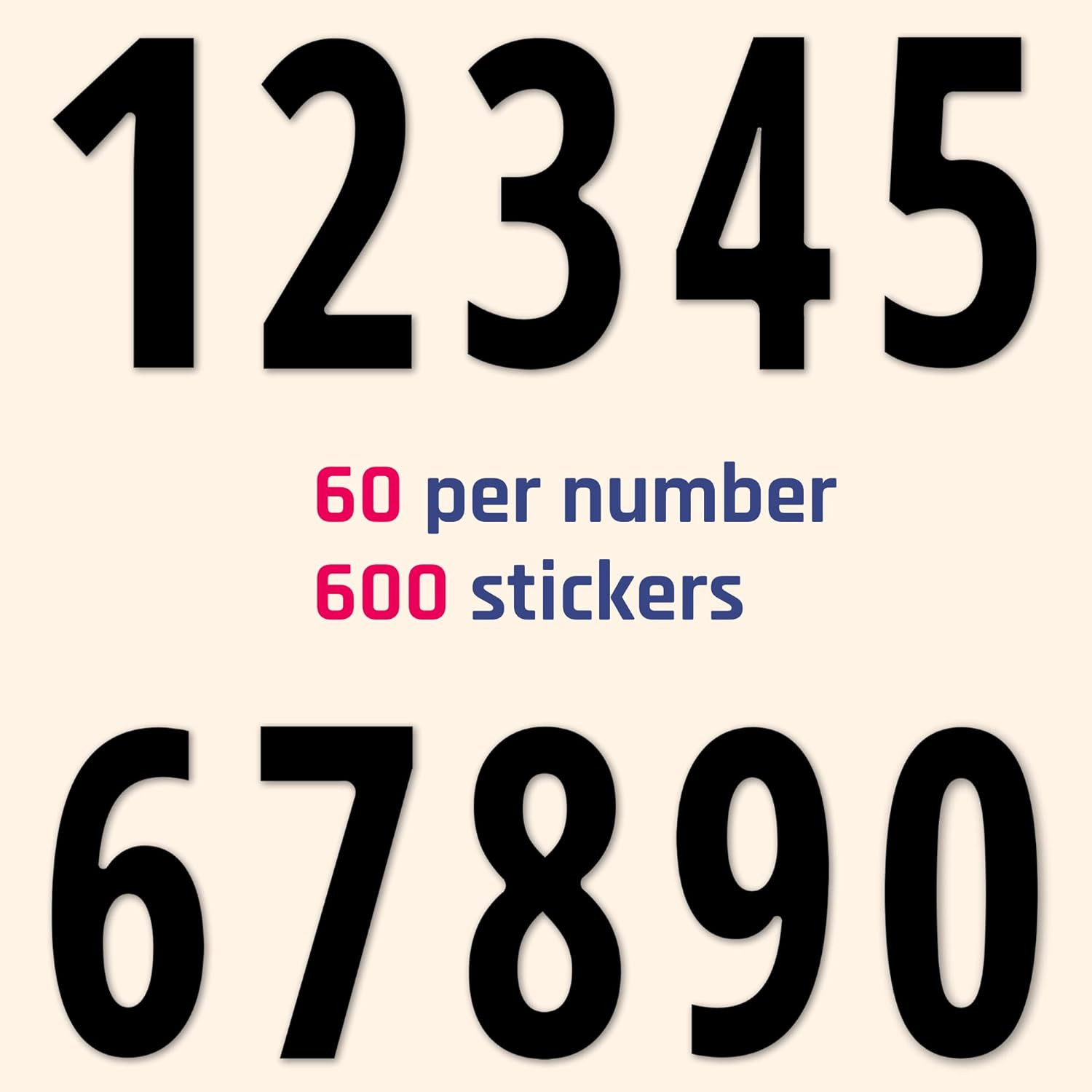 600 Pieces, 1" – Number Stickers, Waterproof Vinyl Stick On 1 inch, Black