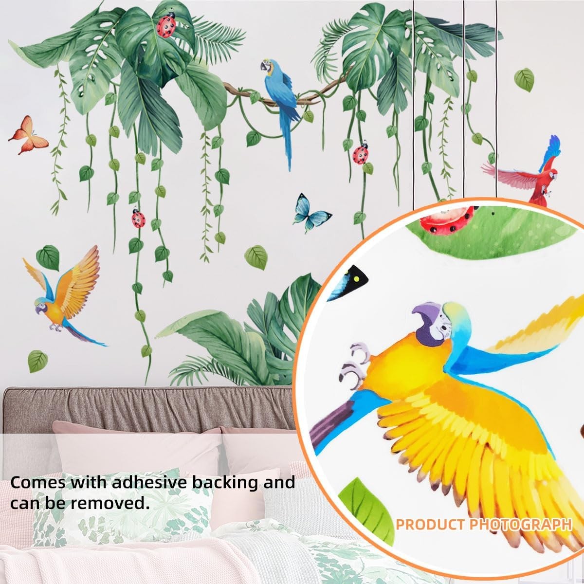 2 Sheets Jungle Wall Decals Peel and Stick Removable L, Tropical Vine