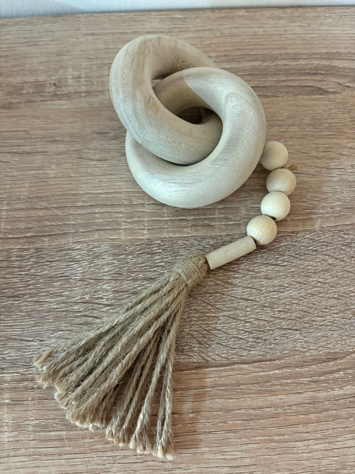 Handmade Boho Wooden Bead Garland with Tassel – Natural Home Decor