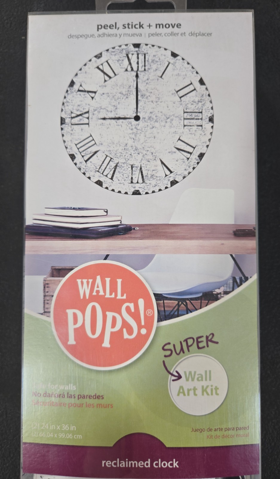 Wall Pops! Wall Art "Reclaimed Clock" Wall Decal Kit Peel Stick 36"x 36"