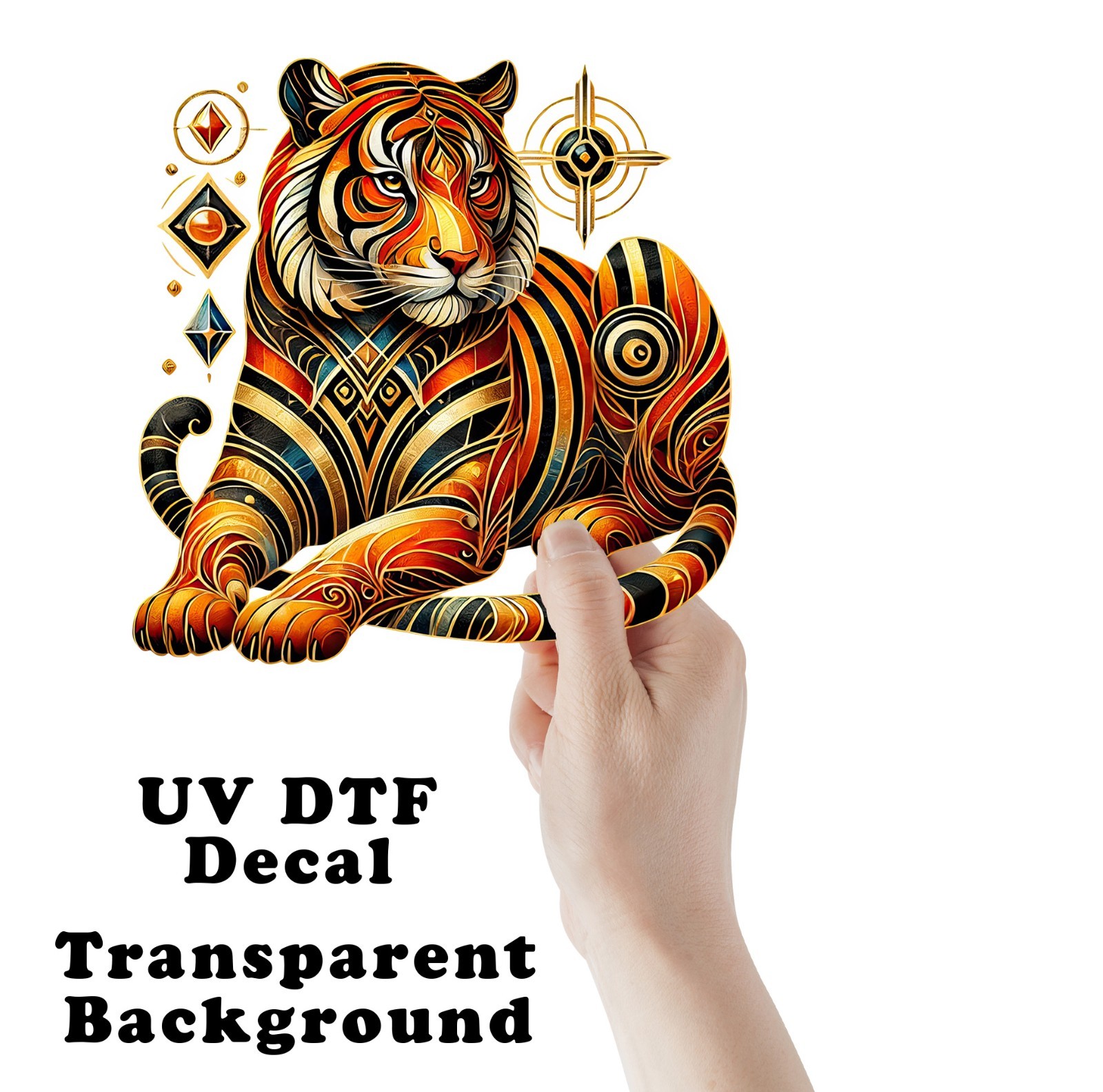 Art Deco Tiger UV DTF Transparent Sticker / Decal