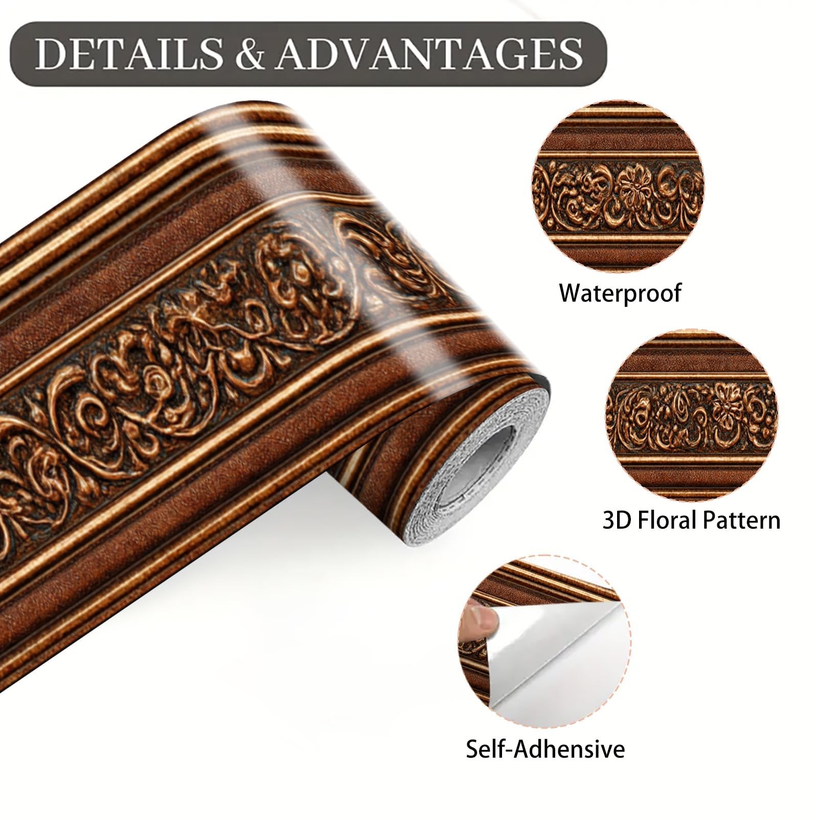 Brown Vintage Wallpaper Border 196×4 Inch Peel and Stick Classic Decorative W…
