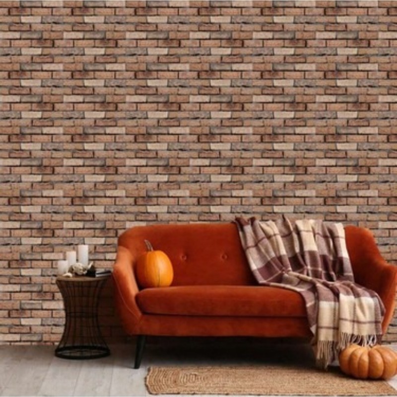 10Pack 3D Brick Wall Stickers Brown Self Adhesive Wallpaper For Background Decor