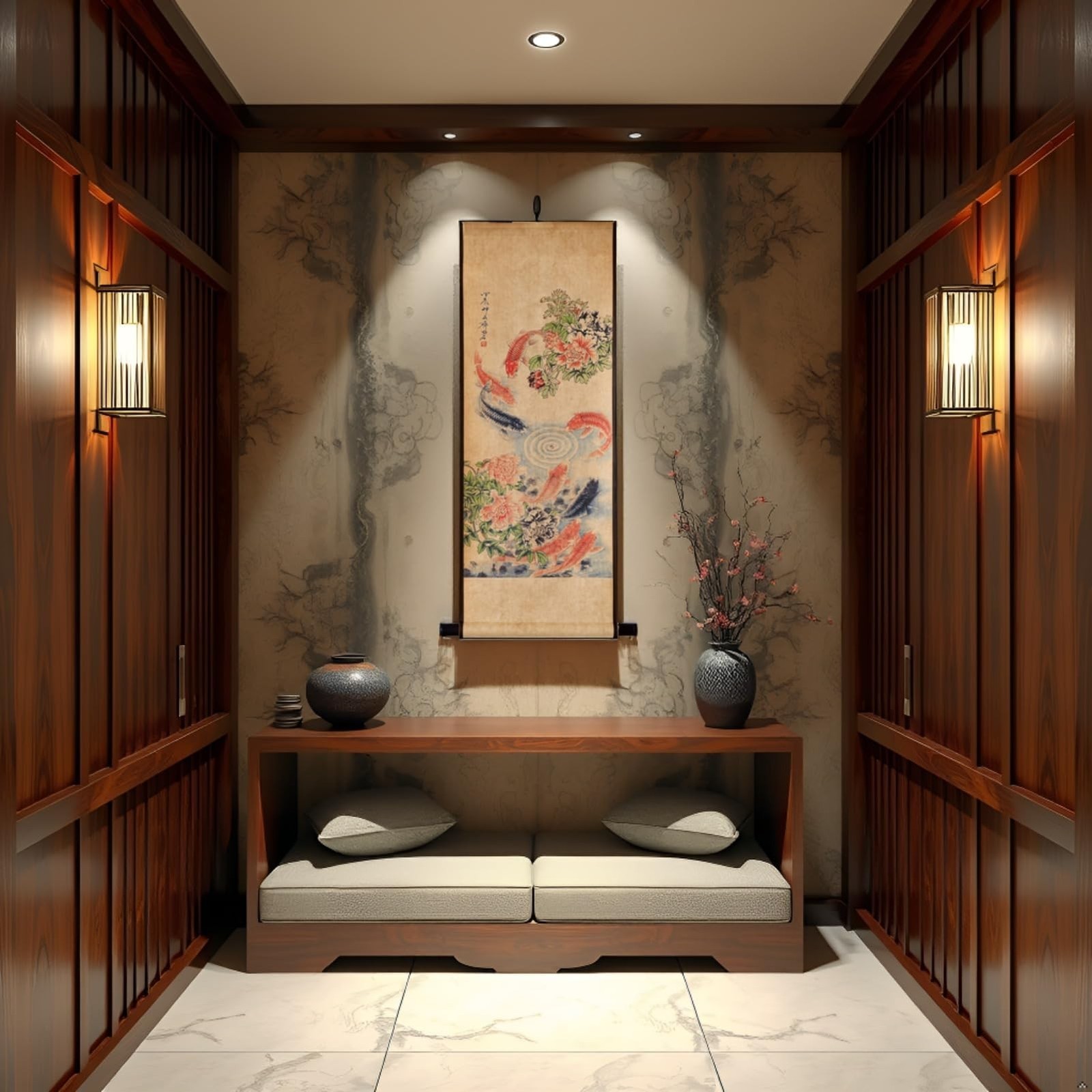 Koi Fish Wall Japanese Art Painting Poster, Feng Shui Yin Yang Paper Wooden B…