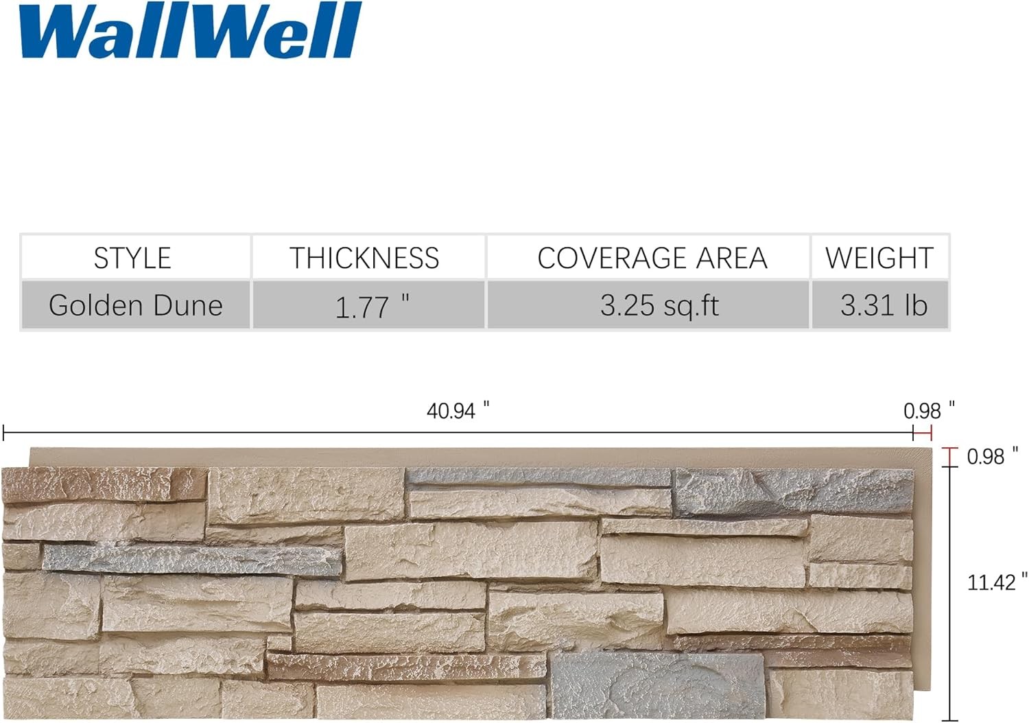 WallWell Faux Stone Wall Panels 2-Pack 6.5sqft PU Veneer Siding Mortarless