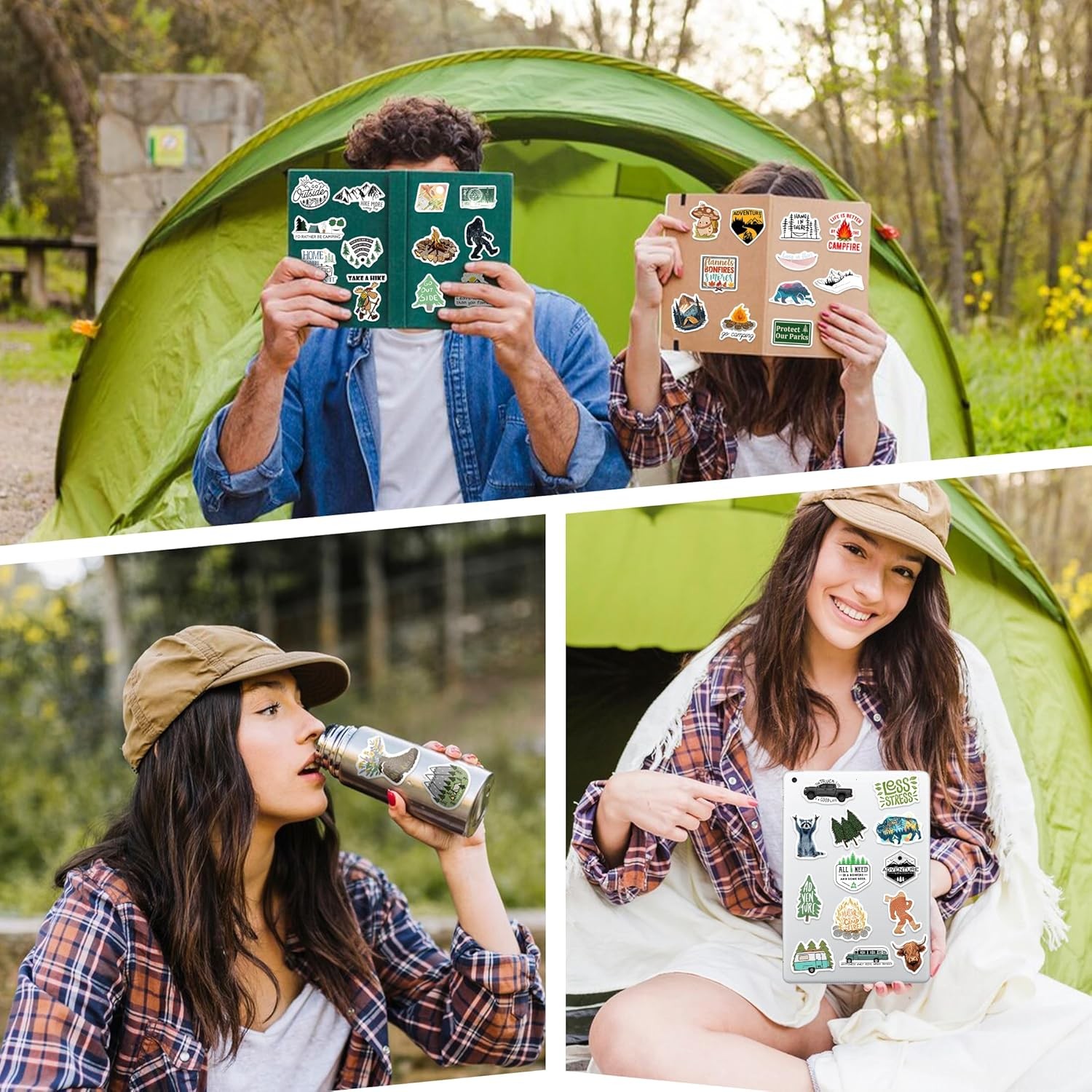 100 Pcs Outdoor Adventure Hiking Camping Adults Stickers for Water Bottle, Water
