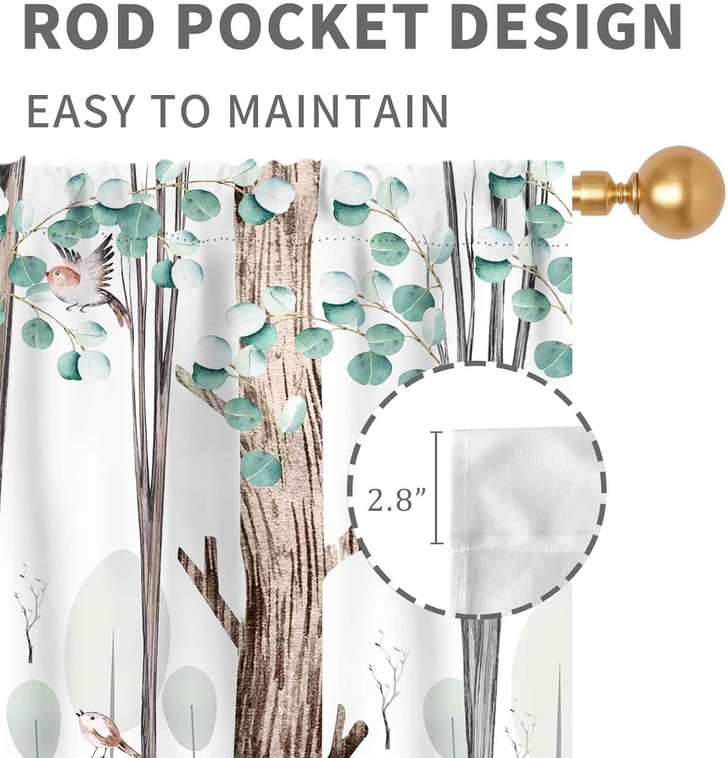 Woodland Curtains for Kids Room Nursery, Rustic Woodland Wild Animals Watercolor