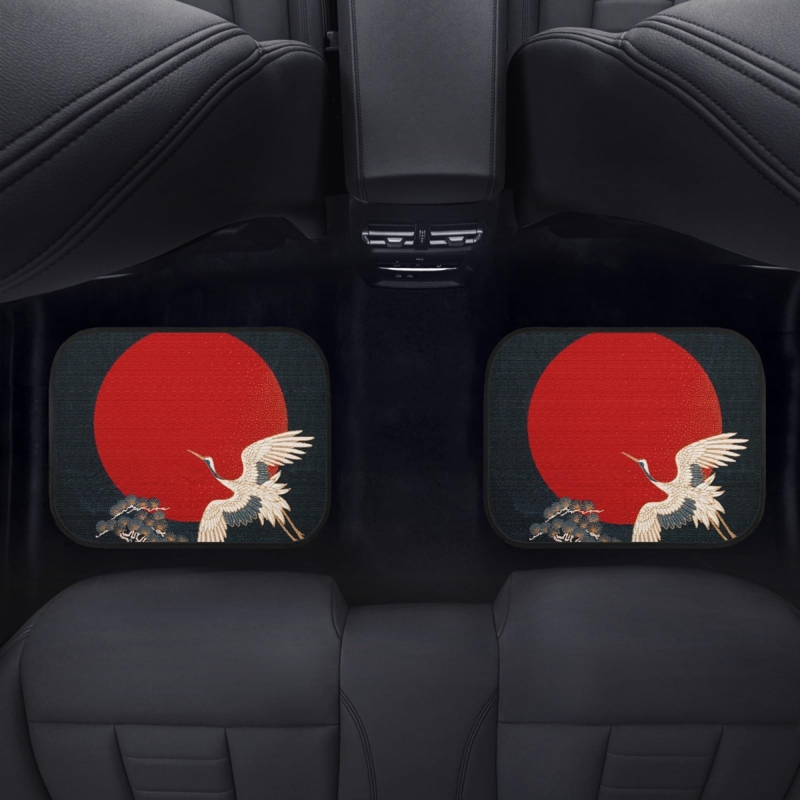 Japanese Crane Art Print Car Floor Mats Custom Traditional Style Bird Flying …