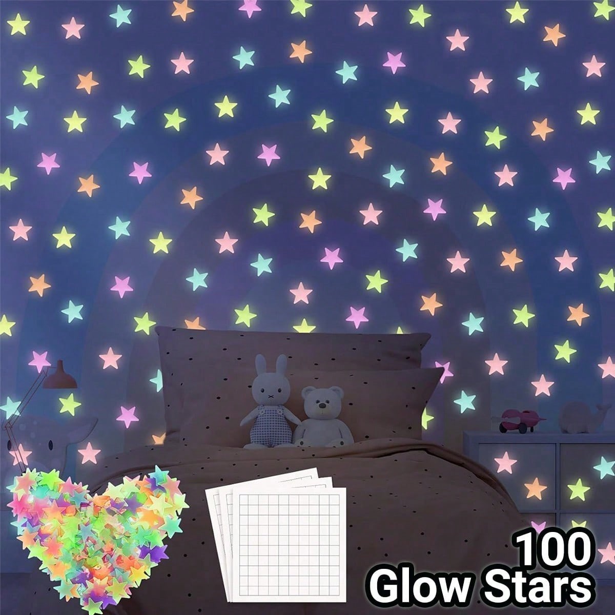 100pcs Glow In The Dark Stars Luminous Wall & Ceiling Star Stickers Home Decor