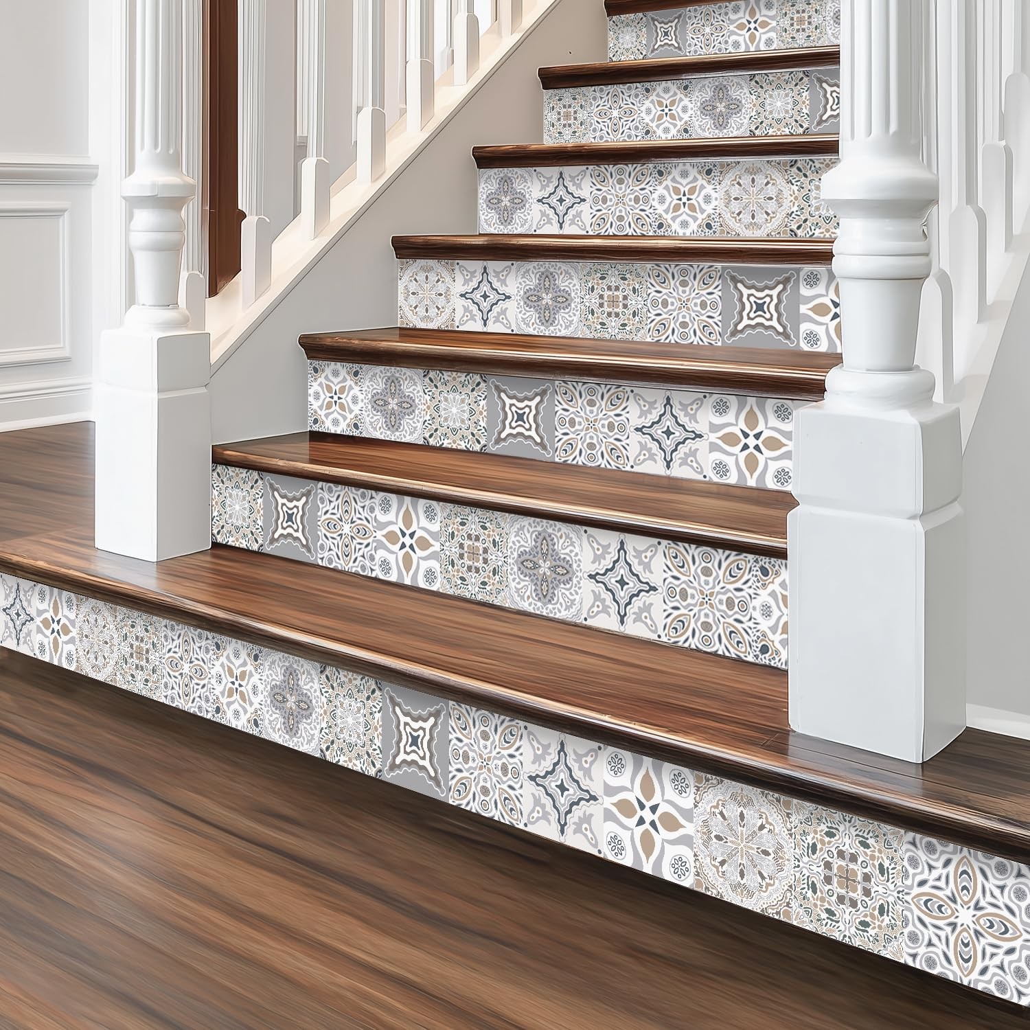 Long Strip Textured Vinyl Vintage Geometry Stair Riser Decals Peel and Stick,…