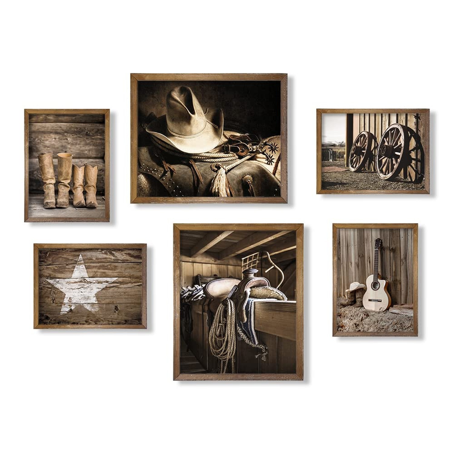 Art for Cowboy Men Cowgirl – Set of 6 – Rustic Farmhouse Bathroom Poster – Bo…