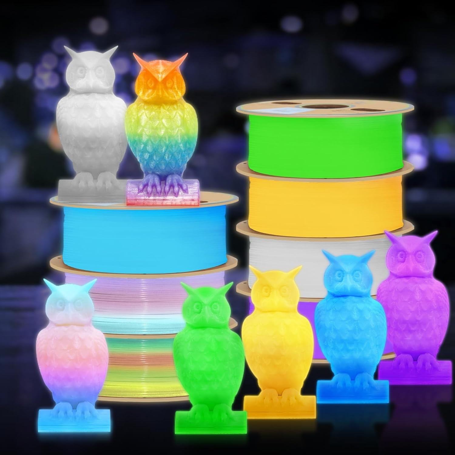 3D Printer Filament Bundle – Glow in the Dark Multicolor PLA 1.75mm, 250g x 4 Pa