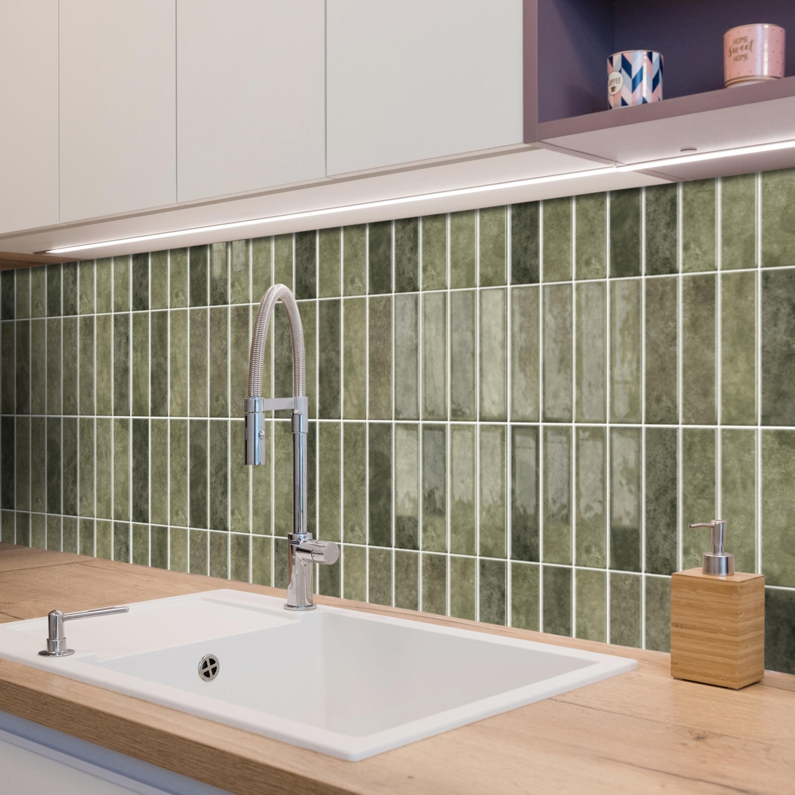 10 Sheets 12x12inch Retro Green 3D Vinyl Backsplash Tiles, Self-Adhesive Peel…