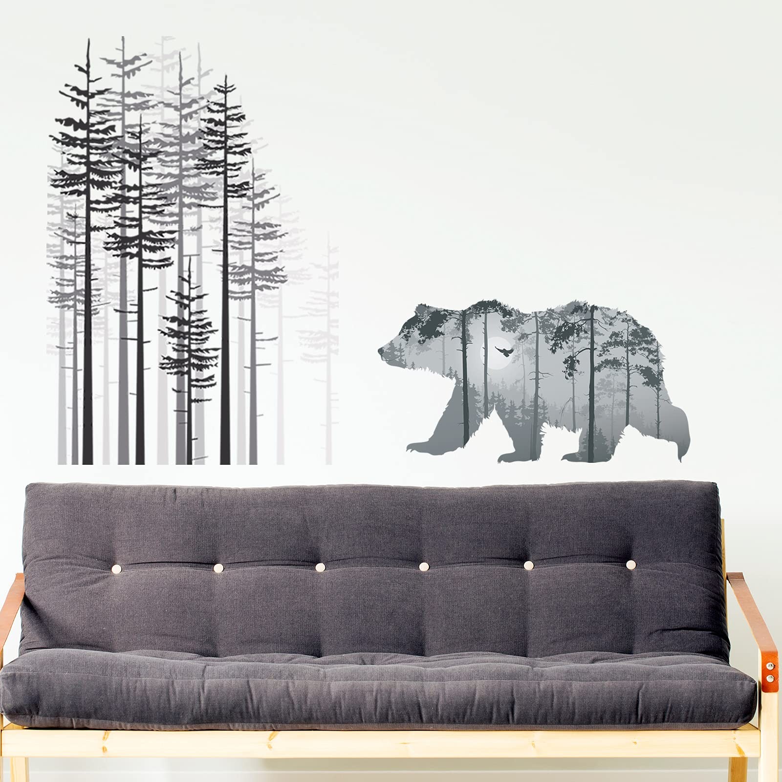 Outus 3 Sheets Mountain Forest Bear Wall Decals Stickers Pine Tree As Shown