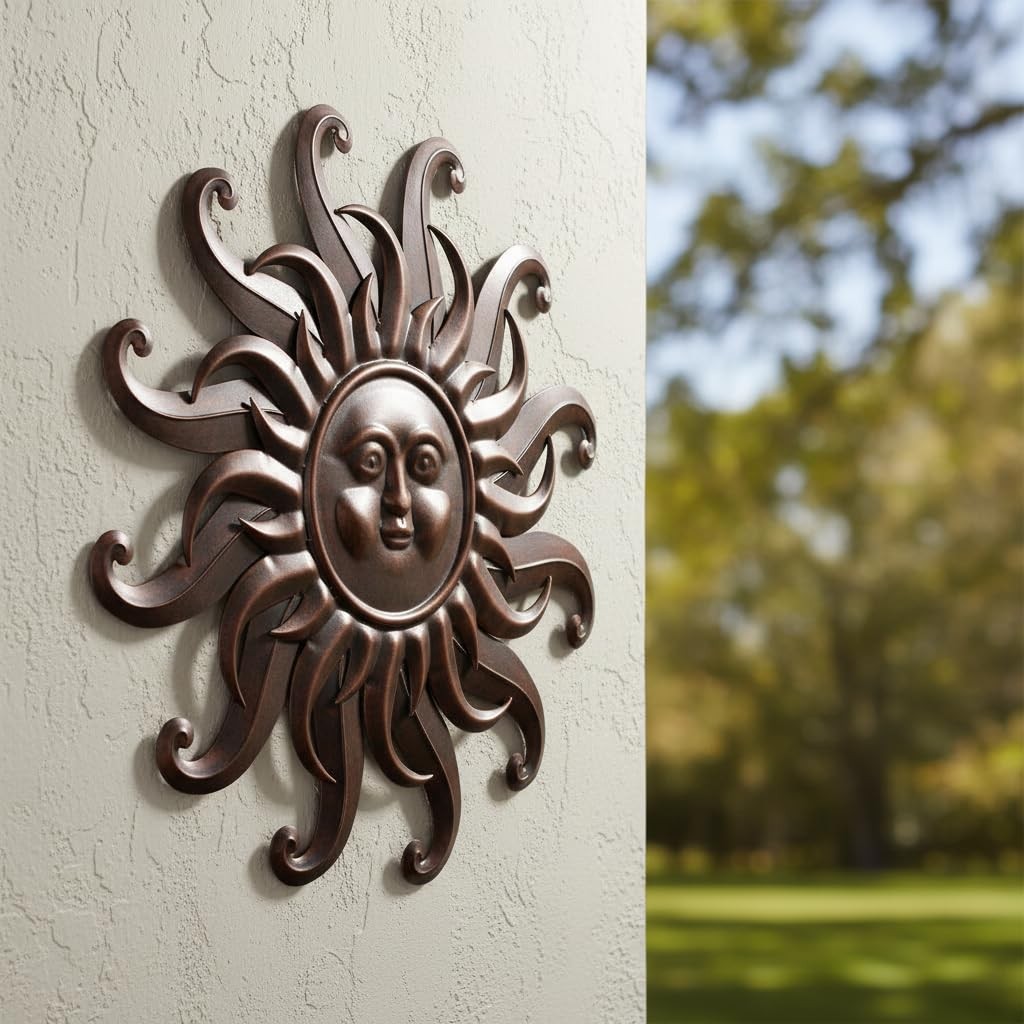 Metal Wall Art Decor Outdoor Inside With 3d Sun Face 27" Large Outside Sun Metal