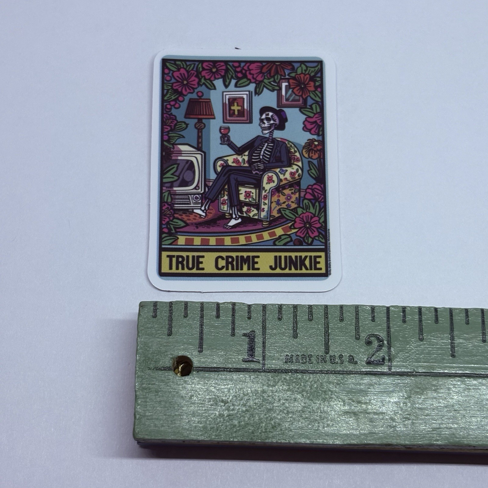 “True Crime Junkie” Skeleton Tarot Sticker Decal Humor Gothic Art Vinyl Tc9