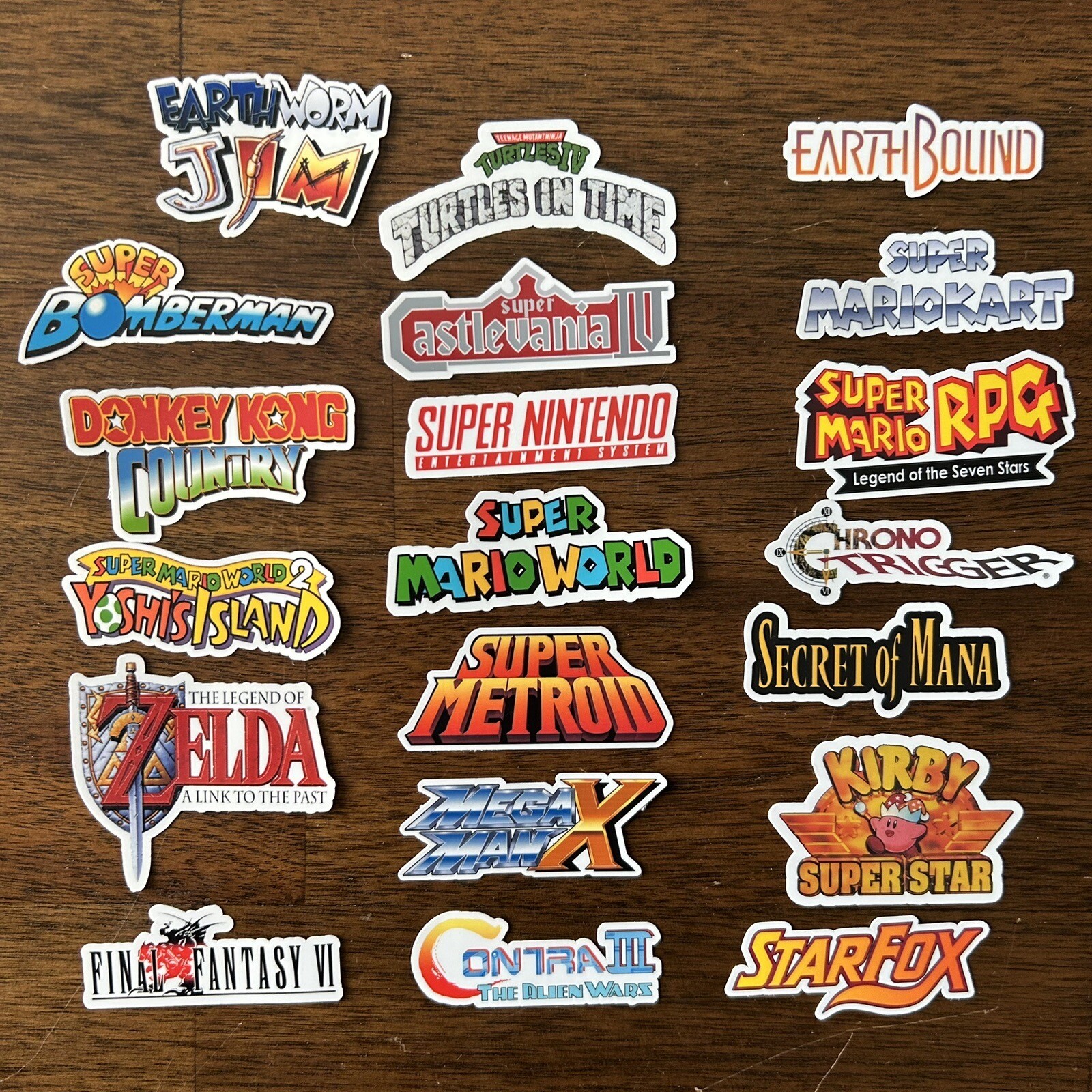20 Super Nintendo SNES Logo Sticker Pack – White, Clear or Holographic – Vinyl