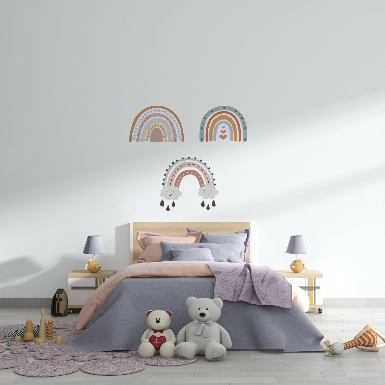 Vinyl Multiple Rainbow Patterns Multicolored Boho Rainbow Collection Wall Decal