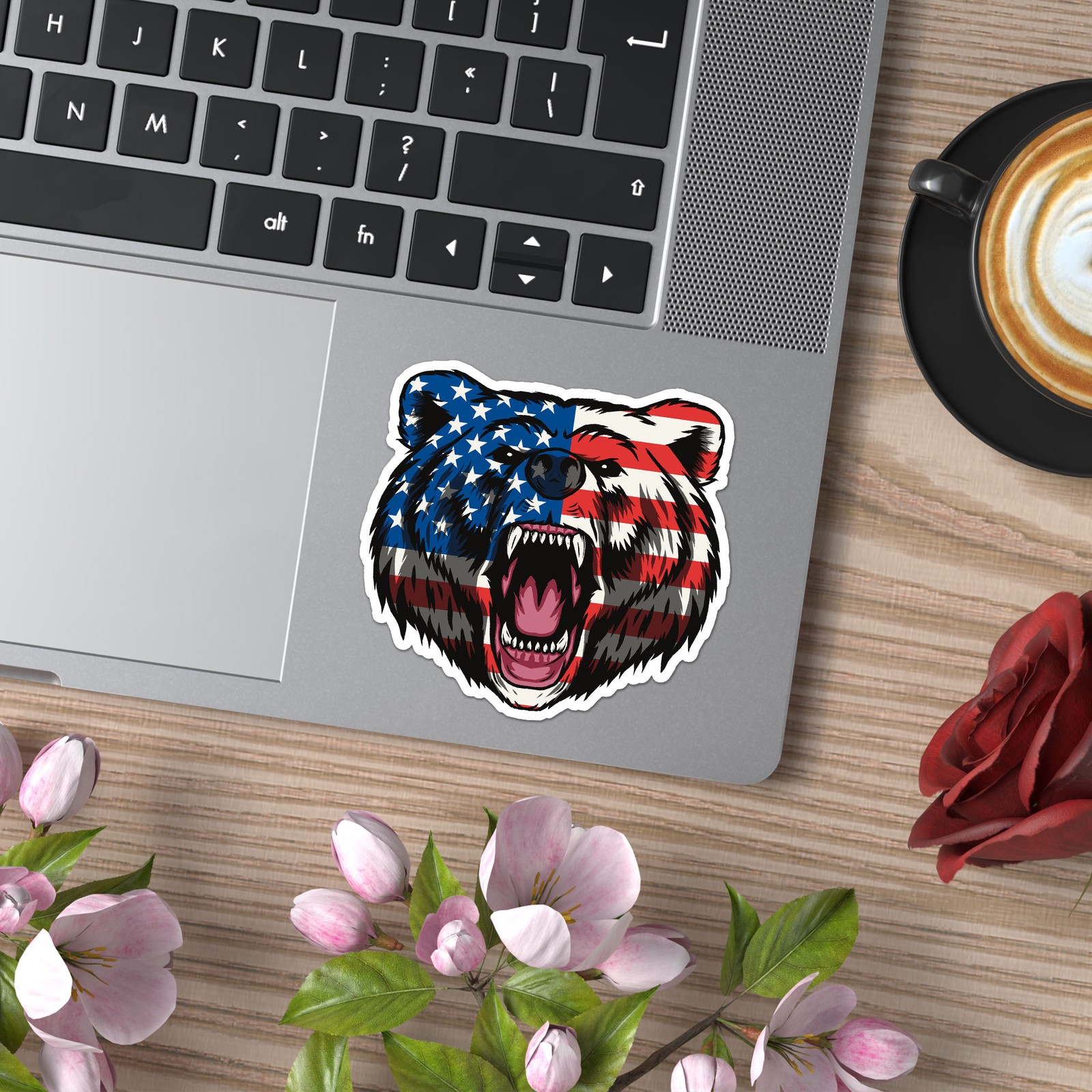 USA American Flag Bear – Vinyl Decal Sticker – Car Window Laptop – ebn12039