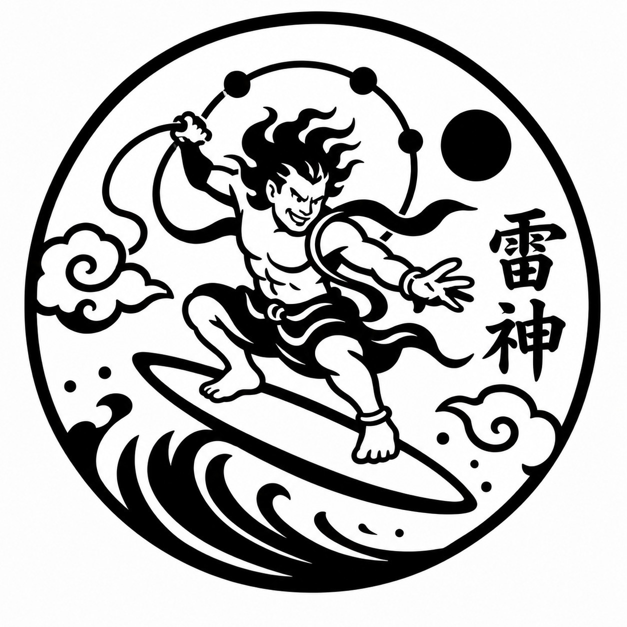 Japanese Raijin Surfer Sticker Vinyl Decal JDM Surfboard Car Waterproof
