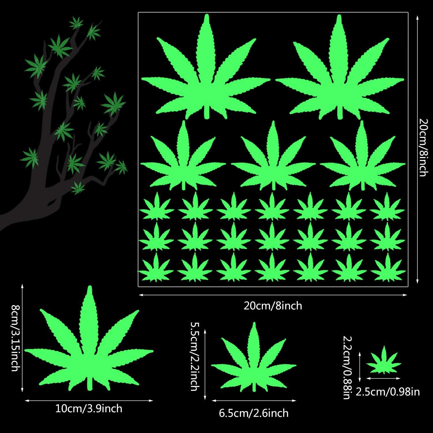 104 pcs Glow in The Dark Pot Leaf Stickers, Luminous Weed Decals for Home Decor