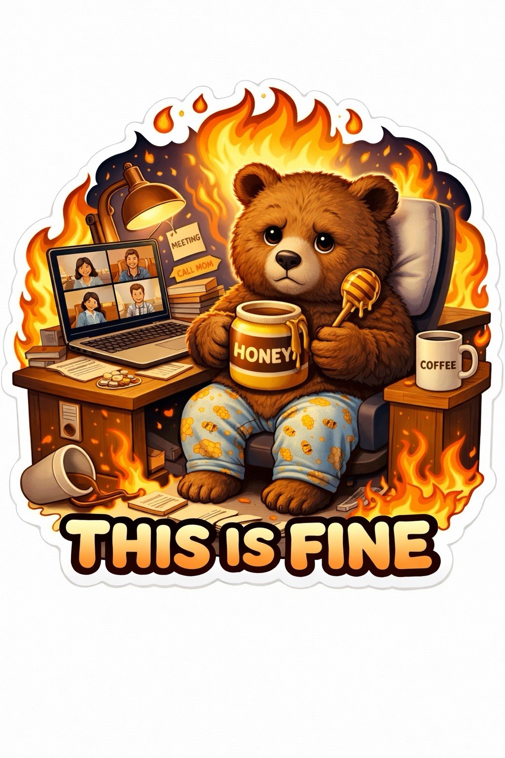 This Is Fine Animal Sticker Set, Funny Office Burnout Meme Decal Pack