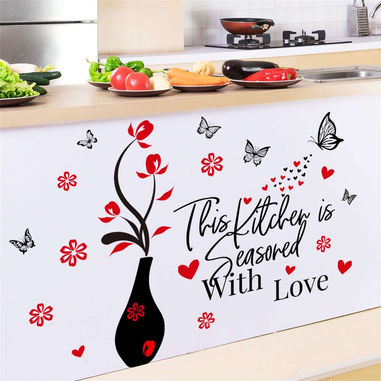 Kitchen Wall Stickers Decor This Kitchen is Seasored with Love Black and Red …