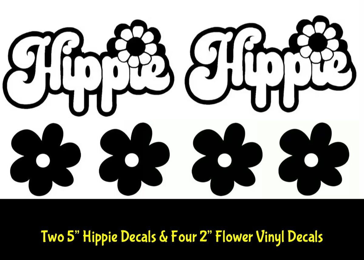 Two 5” Hippie Decals & Four 2” Flower Vinyl Decal Color Options Car Truck Window