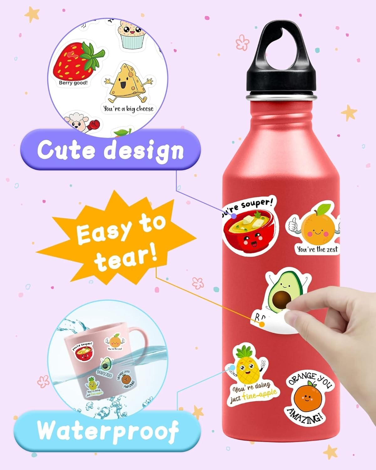 Benresive 400 Pcs Cute Stickers for Kids, Water Bottle Stickers for Kids, 80 Sty
