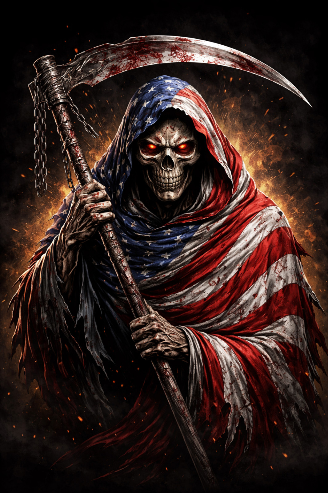 Grim Reaper American Flag Sticker Patriotic Skull USA Horror Vinyl Decal Matte W