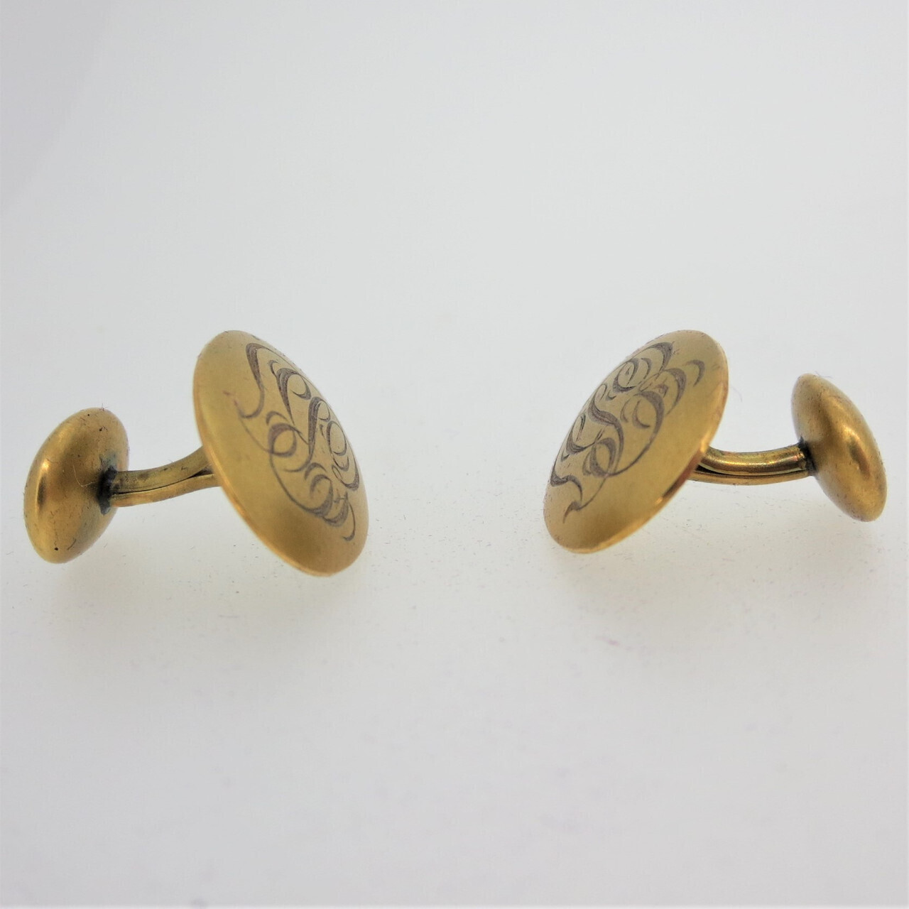 Vintage 10k Yellow Gold Cufflinks Engraved EBJ in Purple Velvet Box
