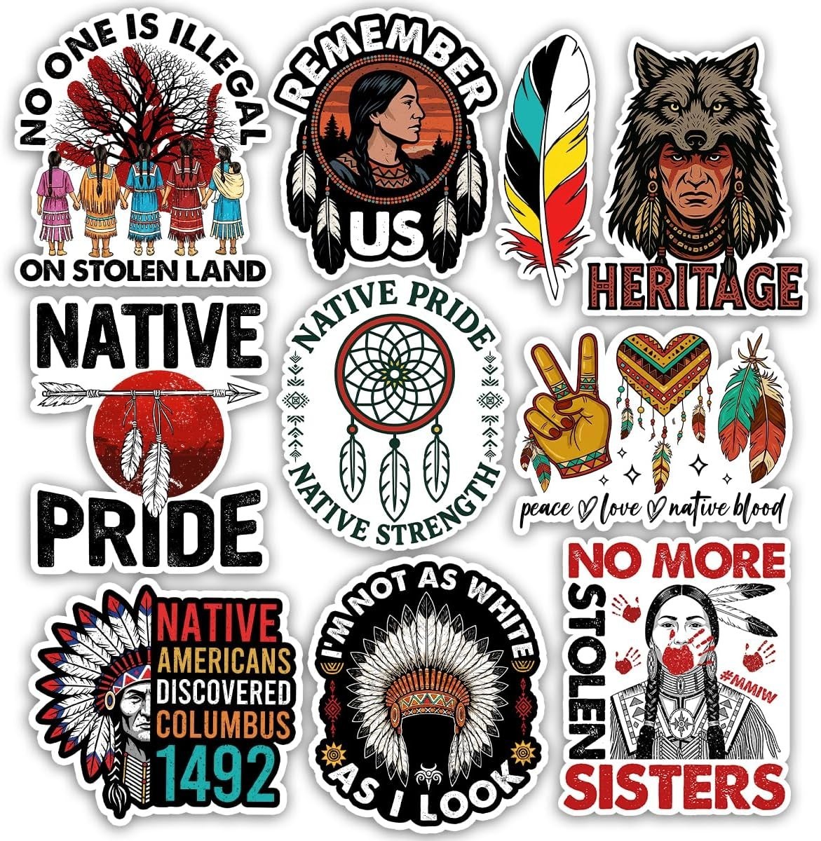 10Pcs-3in Indigenous Pride Sticker Pack, No One is Illegal On Stolen Land Nat…