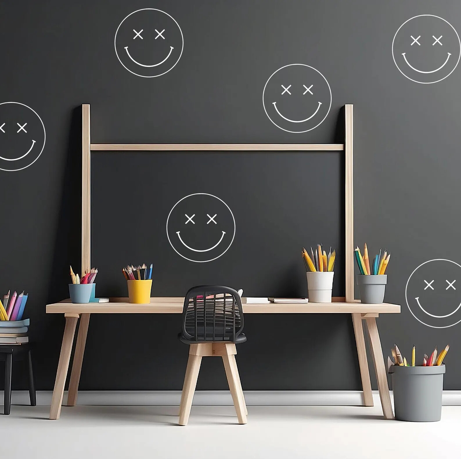 Set of 6 Smiley Face Wall Decals with X-Eyes – in 10×10 or 22×22 Inches n085