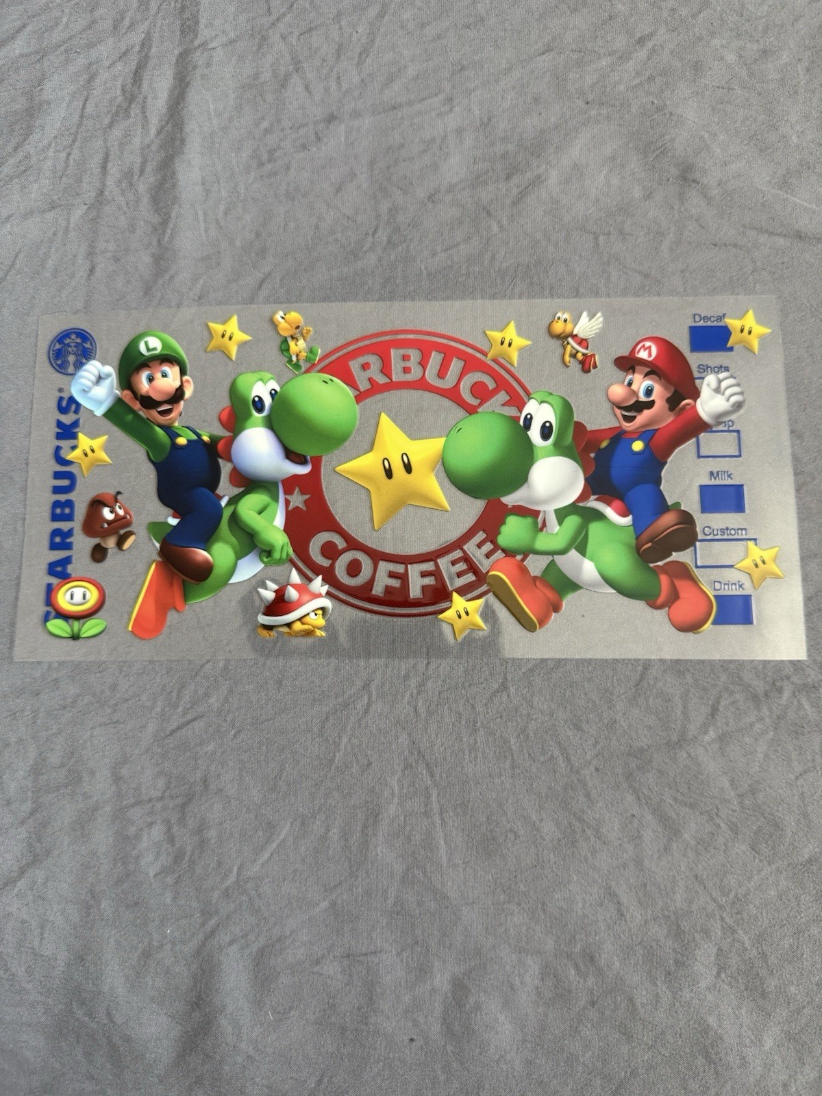 Mario Bros Starbucks UV DTF Transfer Sticker Wrap DIY Bottles Cup