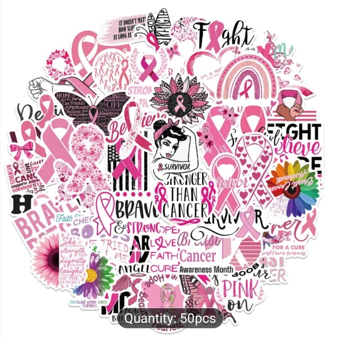20 PCS Breast Cancer Awareness Survivors Pink Ribbon Stickers BRAND NEW Set 2