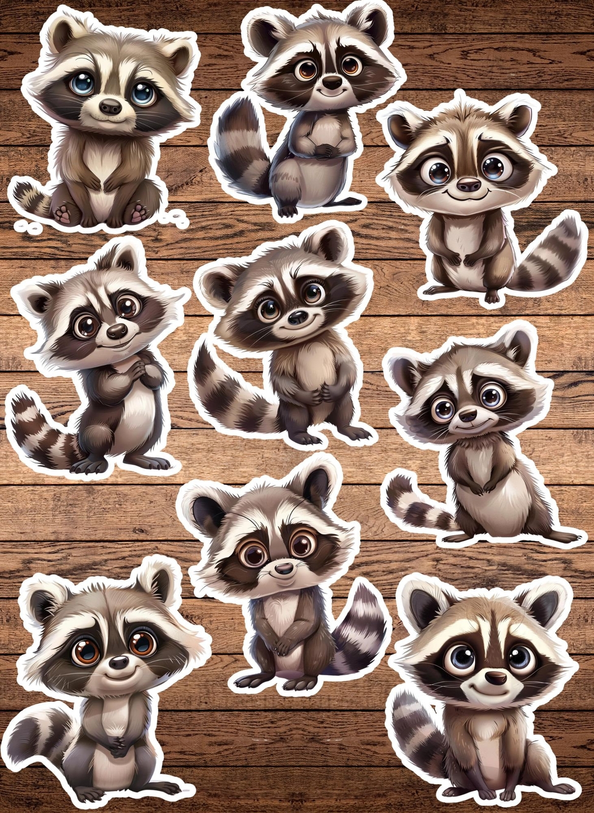 Silly Raccoon Die Cut Stickers Set Laptop Sticker Waterbottle Sticker