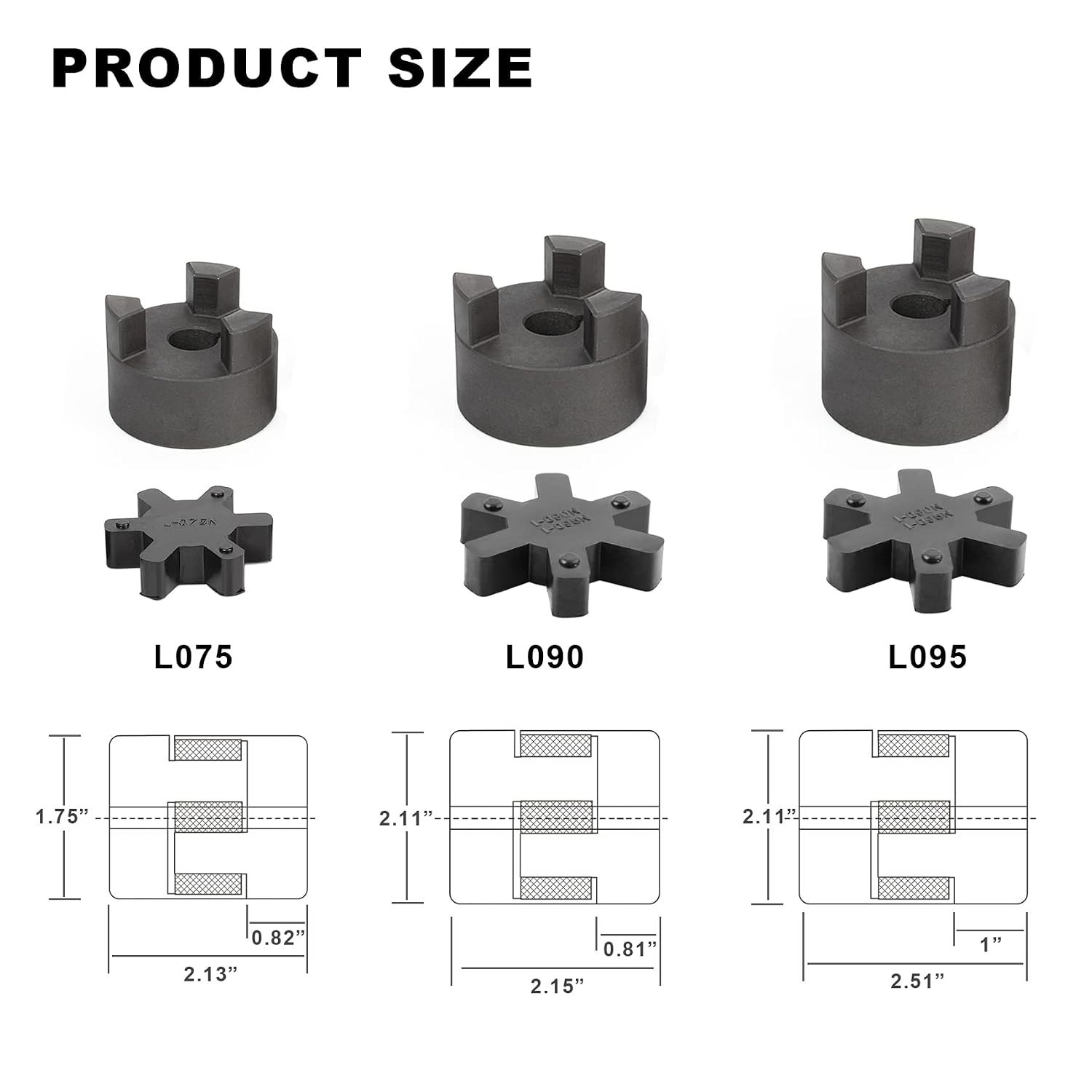 1/2" to 7/8" L075 Flexible 3Piece LJaw Coupling Set & BunaN NBR Rubber Spider