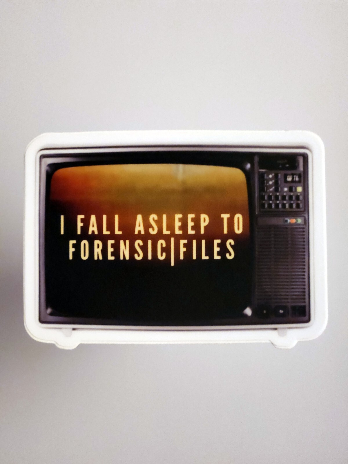 I FALL ASLEEP TO TRUE CRIME RETRO TV 3"X3" STICKER